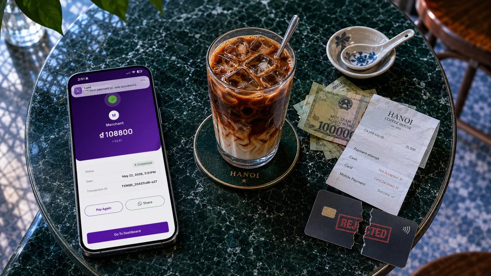 Un vendeur de rue au Vietnam acceptant un paiement par VietQR